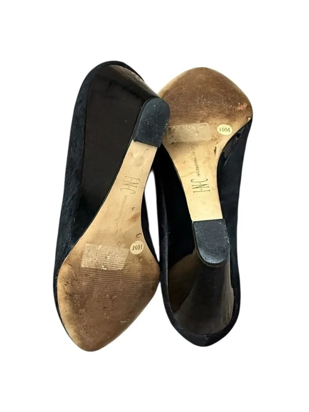 INC International Concepts Women’s Size 10M Black Pony Hair Wedge Heels